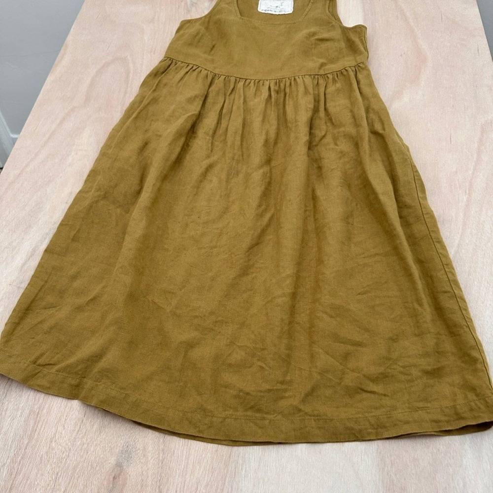Not Perfect Linen Dress Womens M Mustard Yellow Sleeveless Empire Waist Midi - Picture 3 of 12